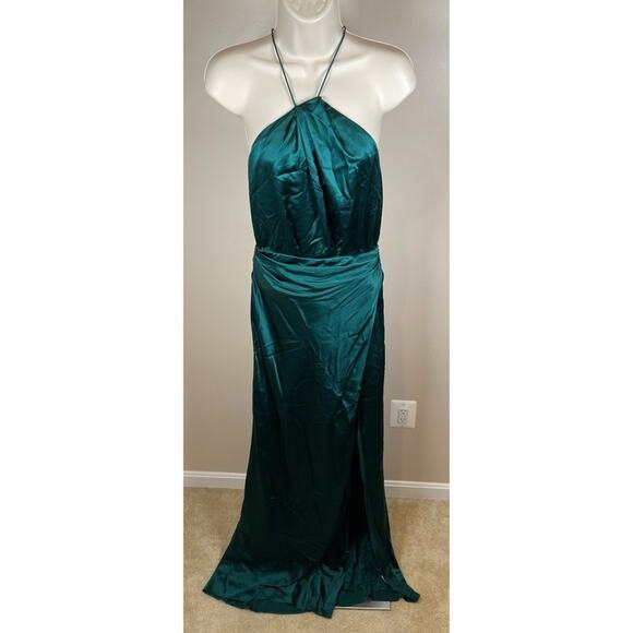 The Sei Silk Forest Green Asymmetric Halter Maxi Dress Size 0 - Picture 3 of 8